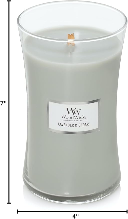 WoodWick Large Hourglass Candle Lavender/Cedar - Premium Soy Blend Wax Pluswick Innovation Wood Wick Made in USA