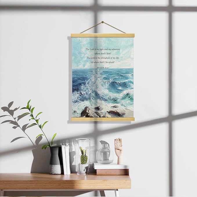 Christian Canvas Poster, Psalm 27:1 Canvas Poster Wood Hanger, Christian Wall Art, Bible Verse Posters, William Morris Prints Decor, Ocean Watercolor Decors, Home Decor Accent