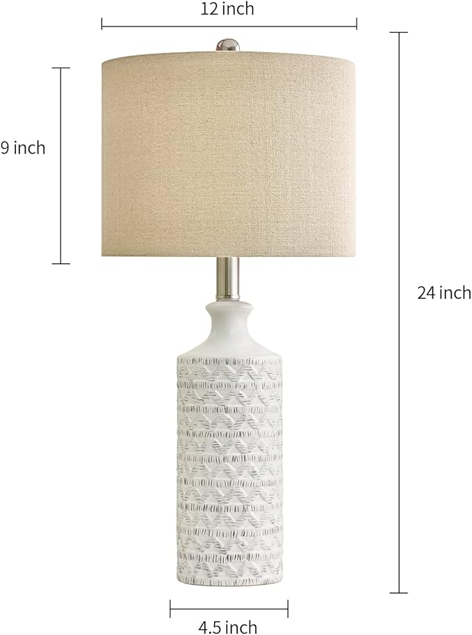 PoKat 24'' Lamps for Night Stands, Ceramic Table Lamps for Living Room, Modern Nightstand Lamps Set of 2, Bedroom Lamps for Bedside End Table, Bedroom, Living Room, White