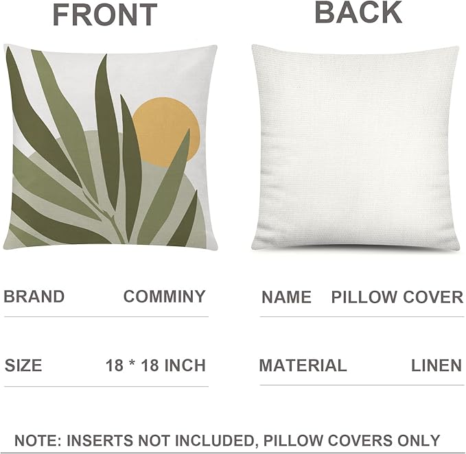 COMMINY Abstract Boho Pillow Covers 18x18 Set of 6,Rustic Sunset Leaves Throw Pillow Cover,Minimalist Modern Pillow Case for Couch Sofa Room Home Decor