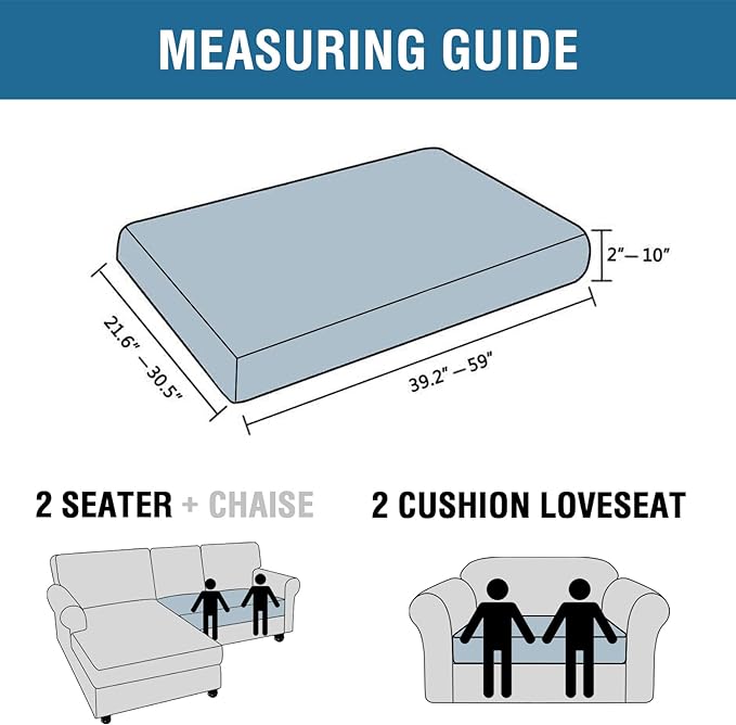 H.VERSAILTEX Super Stretch Individual Seat Cushion Covers Sofa Covers Couch Cushion Covers Slipcover Sets Thick Jacquard Textured Twill Fabric (1 Piece Loveseat Cushion Cover, Grey)