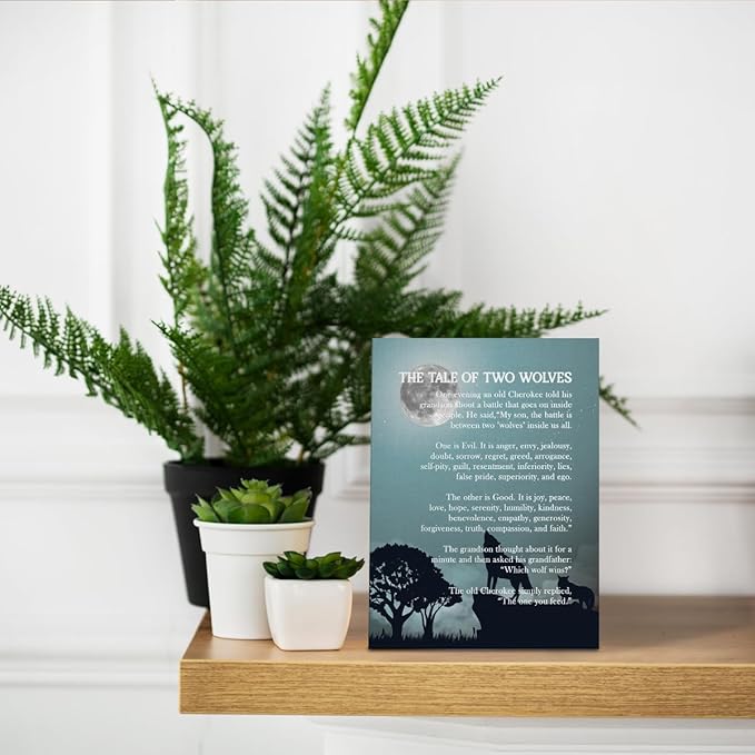 Wolf Wall Art, Wolf Poster, The Tale of Two Wolves, Wolf Décor, Canvas Wall Art Inspirational Quote Decor, Wolf Gifts, Wolf Canvas Wall Art, Native American Wall Art, Native American Art 8x10 inch