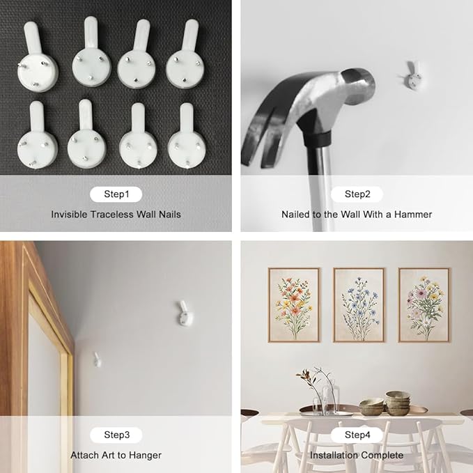 HPINUB Colorful Wildflower Canvas Framed Wall Art Set,Minimalist Botanical Floral Wall Decor,Vintage Flower Artwork,Modern Watercolor Boho Bouquet Art Print for Living Room,Bedroom,Farmhouse-24"x36"x3