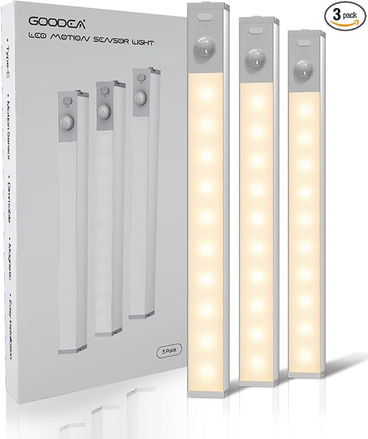Led Under Cabinet Lights Wireless, 7’’ Rechargeable Motion Sensor Light Indoor, Dimmable Closet Lights for Cabinets, Bookshelf, Stair, Hallway Warm White 3 pcs
