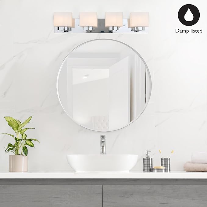 Design House Dove Creek Bathroom Light Fixtures - Traditional 4-Light Vanity Lights for Bathroom - Dimmable Vanity Lights with Frosted Glass – Polished Chrome, 589671