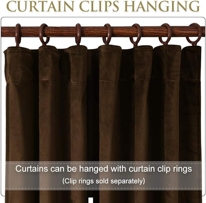 StangH Luxury Velvet Curtains 120 inches Long Living Room Blackout Thermal Insulated Window Drapes with Rod Pocket & Back Tab for Farmhouse/French Door, Brown, W52 x L108, 2 Panels