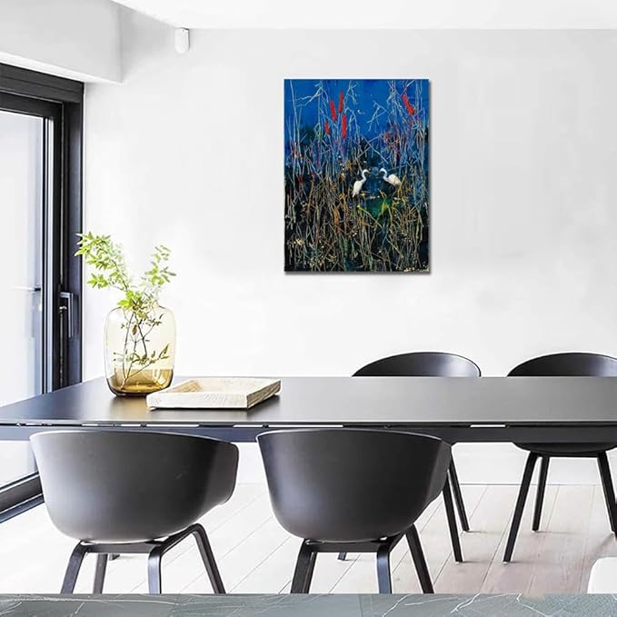 Sense&Sensitivity Arts Abstract Blue Heron & Egret Canvas Print Wall Art 32" x 24" Vertical Modern Abstract Wall Decor for Living Room, Bathroom, Bedroom, Kitchen, Office & Hallway