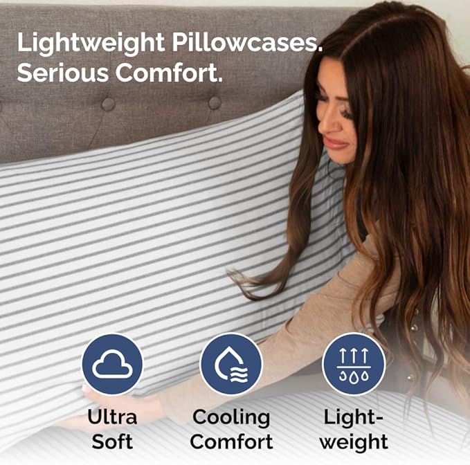 King Pillow Cases Set of 2 - Ultra Soft Hotel Quality Pillowcase Covers - Comfy, Cozy & Wrinkle Free - Shrinkage and Fade Resistant - Machine Washable Pillow Protectors - 2 Piece Set - Grey Stripes 2