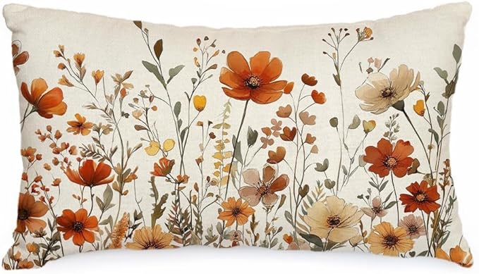 AACORS Fall Pillow Cover 12x20 Inch Floral Decoration Pillow Case Autumn Seasonal Decor for Home Sofa Couch AA730-12