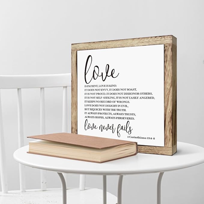 Scripture Sign - 1 Corinthians 13 Love Sign, Wooden Plaque for Christian Home Decor, Couple Gift
