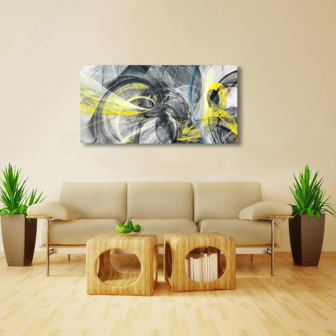 Yellow and Black Abstract Pictures Canvas Wall Art for Living room Bedroom Wall Decor,Smart Line Wall Art Print Paitnings for home Decor,Morden Artwork An Inspirational Picture Full of Imagination