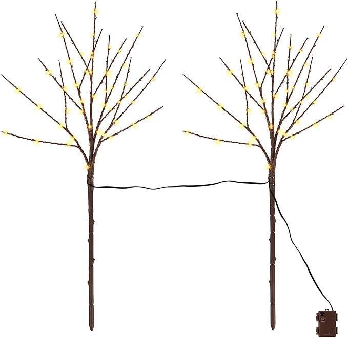 Lighted Christmas Tree Branches, 30IN 100LED Artificial Brown Twig Branch with Warm White Lights, Timer & Battery Operated, Waterproof for Indoor Outdoor Holiday Xmas Office Bedroom Party Decorations