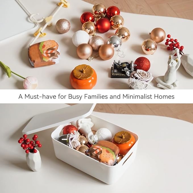 DOUKE White Large Plastic Storage Bins with Lids, 30qt & 16qt Closet Organizers and Storage Tubs, 12" Deep Lidded Aesthetic Storage Containers(4XL+2L)