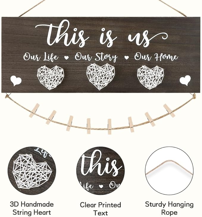 AKEROCK Couples Christmas Gifts, This Is Us Wall Decor, Rustic Wooden Hanging Christmas Picture Frame - Christmas Gift for Couples, Family, Housewarming, Home, Wedding - Dark