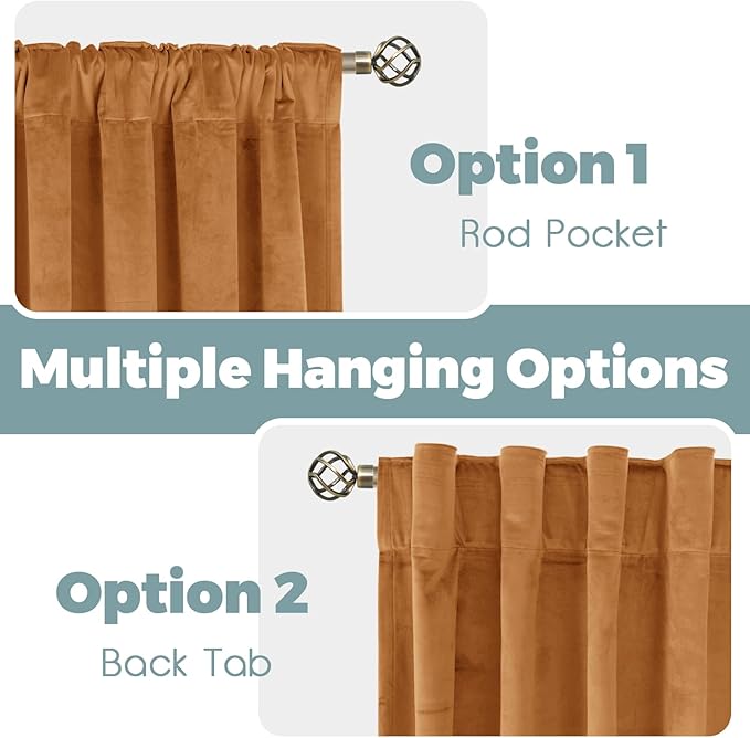 BGment Burnt Orange Velvet Curtains for Living Room - Thick Blackout Thermal Insulated Fall Decor Super Soft Window Curtains for Bedroom with Rod Pocket and Back Tab, Set of 2 Panels, 52 x 102 Inch