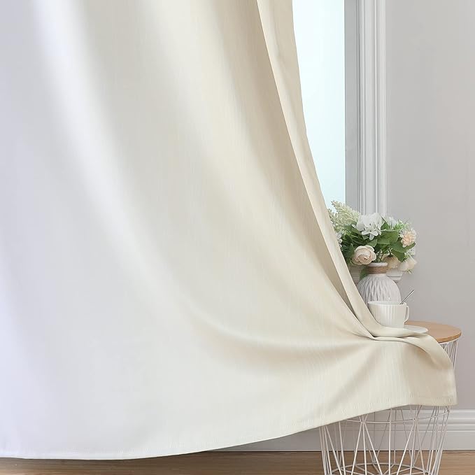 Estelar Textiler Beige and Greyish White Blackout Curtains 102 Inches Long for Bedroom, Thermal Insulated Full Room Darkening Grommet Gradient Drapes for Living Room, 52Wx102L, 2 Panels