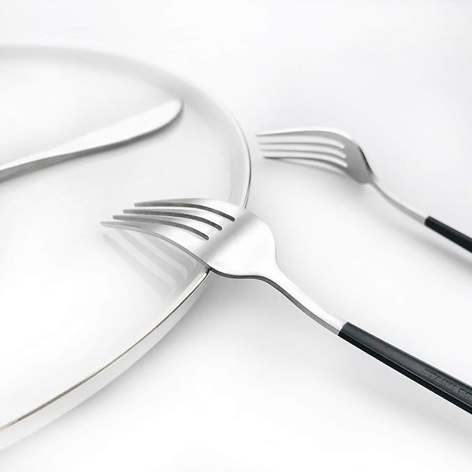 Gugrida Black Silver Flatware, Royal 20 Piece Matte Black Handle 18/10 Stainless Steel Tableware Sets for 4 Including Forks Spoons Knives, Camping Silverware Travel Utensils Set Cutlery (Black Silver)