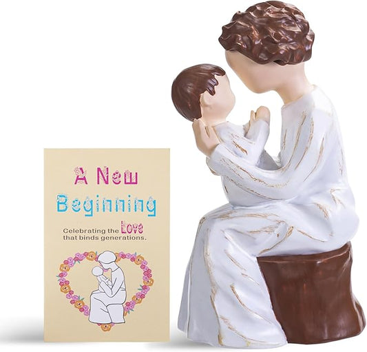 Grandma Gifts,Hand-Painted Resin Sculpture of Grandmother Holding Baby, to Celebrate New Beginnings, Newborns, and Loving Family Bonds