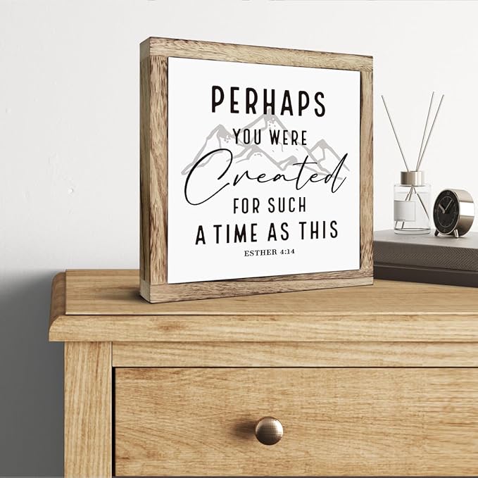 Scripture Sign, Perhaps You Were Created For Such A Time Like This Signs, Wooden Plaques Box Signs, Inspirational Christian Decor, Bible Verse Decor, Church Decoration Art, Motivational Desk Decoration