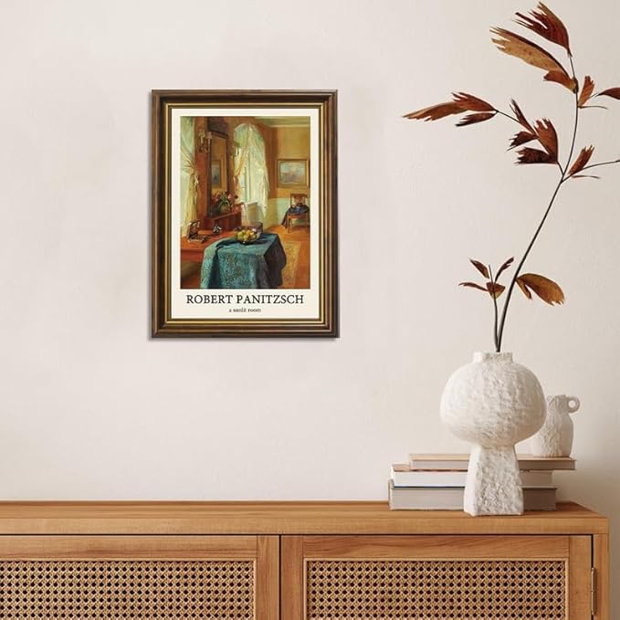 Yihaca Vintage Brown Frame Prints Decor Artist a Sunlit Room Wall Art Framed Canvas Wall Art Home Decor for Living Room Bedroom Decor 12x16in