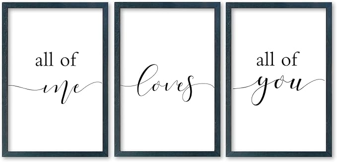 SRSZHIYUE All of Me Loves All of You Sign Wall Decor 16"×11" Set of 3 Framed Wooden Plaque for Master Bedroom Above Over Bed Love Quotes Wall Hanging Art (Black)