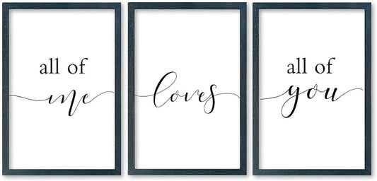 SRSZHIYUE All of Me Loves All of You Sign Wall Decor 16"×11" Set of 3 Framed Wooden Plaque for Master Bedroom Above Over Bed Love Quotes Wall Hanging Art (Black)
