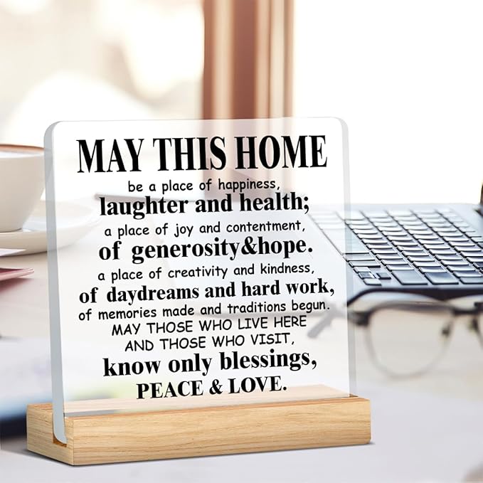 Housewarming Gifts for Women and Men - May This Home Acrylic Desk Sign Decor - Religious House Warming Gift