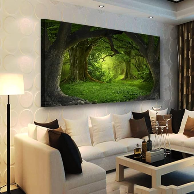 Tree of Life Wall Art Canvas Prints Natural Landscape Pictures Home Decor Green Forest Paintings for Living Room Bathroom Bedroom Kitchen Office Decorations 28x57 Wooden Framed Artwork Easy Hanging