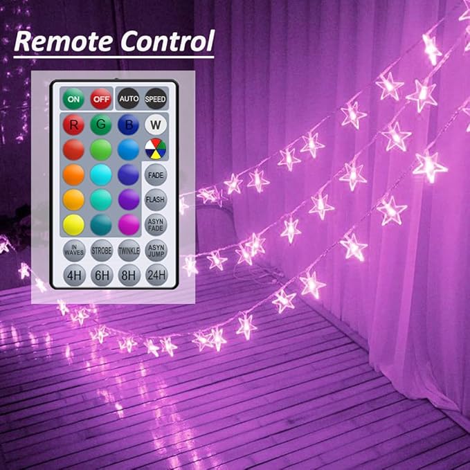 Solhice 40ft Color Changing Star String Lights for Bedroom 120 LEDs, Indoor Fairy Lights USB Powered with Remote, Hanging Bunk Bed Lights for Kids Room, Starry Lights for Dorm Decor