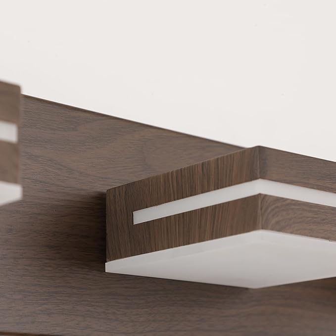 SineRise LED Modern Bathroom Vanity Light Fixtures (6-Light, 48-Inch, Dimmable), Brown Wood Painted Modern Acrylic Bathroom Wall Lighting Fixtures Over Mirror (Cool White 6000K)