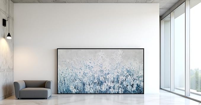 Yihui Arts Blue White Flower Painting - Modern Aesthetic Floral Artwork for Home Decor