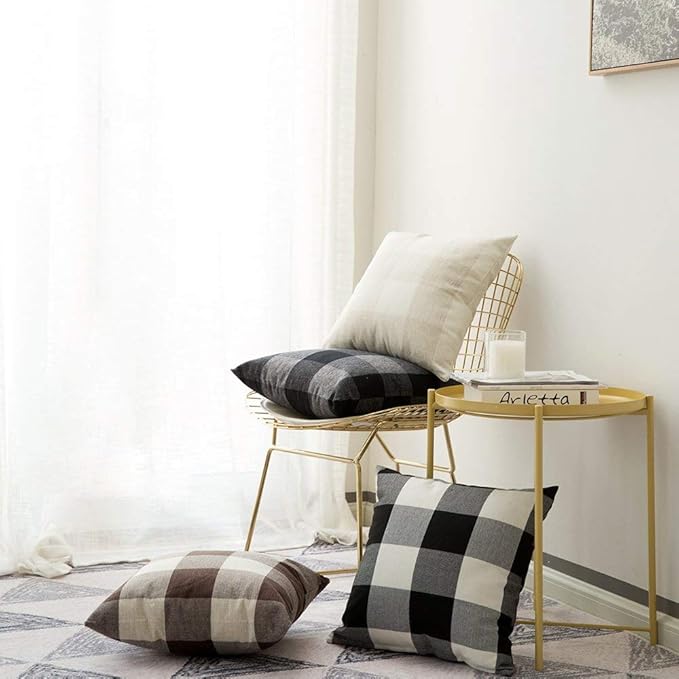 MIULEE Halloween Pack of 2 Farmhouse Buffalo Check Plaids Linen Throw Pillow Covers Soft Soild Decorative Home Decor Outdoor Cushion Case for Sofa Bedroom 18 x 18 Inch, Black and White