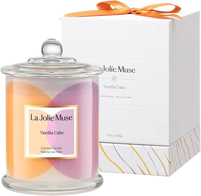 LA JOLIE MUSE Scented Candlse, Vanilla Cake Candle, Luxury Candle Gift, House Warming Gift for New Home, 70 Hours Burning Time