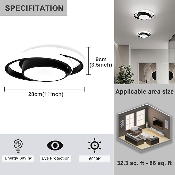 Small Modern LED Ceiling Light,2 Rings Creative Design Ceiling Lamp Home Indoor Hallway Lighting Fixtures for Hallway Living Room Bedroom Kitchen Office (Cool White,6000K)