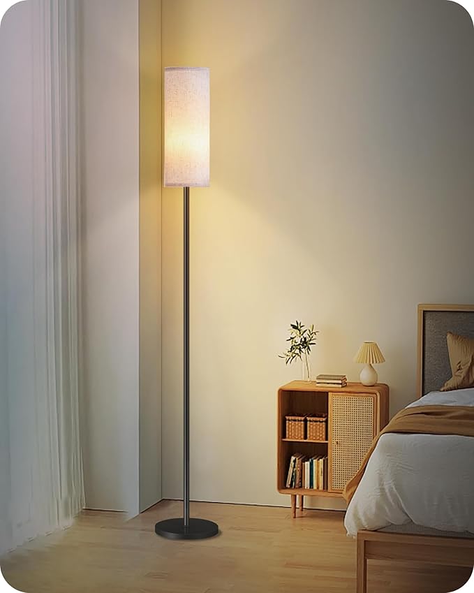 Dimmable Floor Lamp for Living Room with Remote and Foot Switch, Corner Floor Lamp, 64.4" Standing Tall Lamp, 10W 900LM LED Bulb Included, 3000K-6500K, Linen Shade, Weighted, FCC Listed W06LD05W1