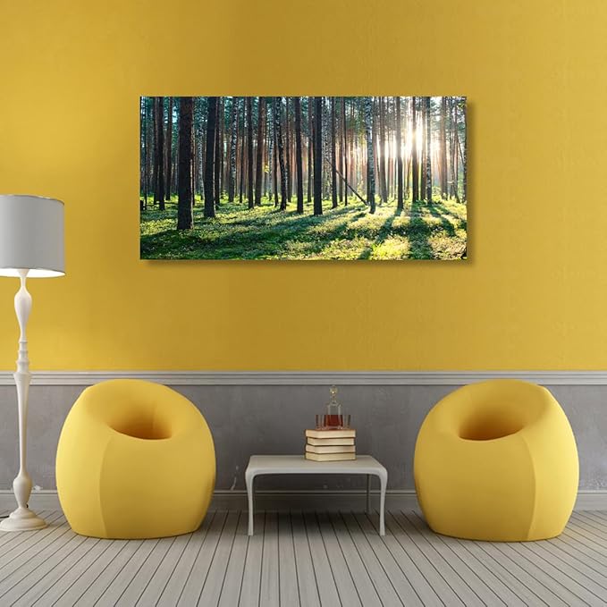 Sunshine Forest Wall Art for Living Room Bedroom Office Large Green Grassland Nature Canvas Wall Art Kitchen Pictures Modern Landscape Wall Decor Paintings Artwork Waterproof 20 * 40inch