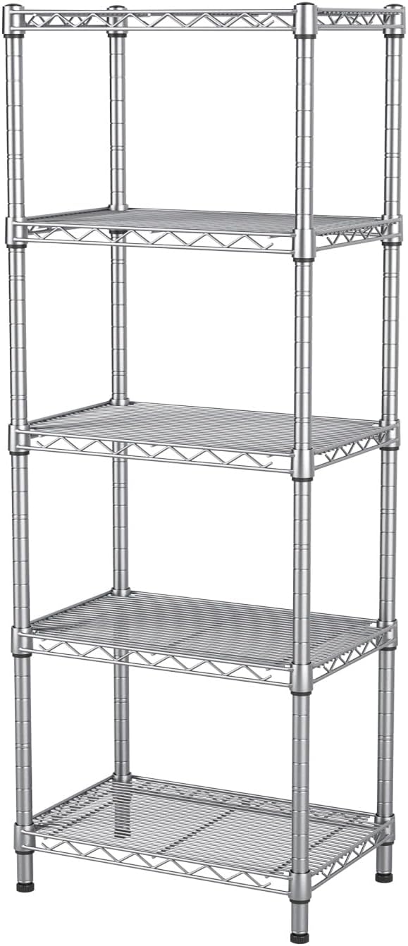 Small 5 tire Shelves Storage Wire Shelving Unit Metal Shelf Adjustable Organizers Storage Shelving for Bathroom Laundry Room Kitchen Pantry10”D x 16”W x 55”H Silver