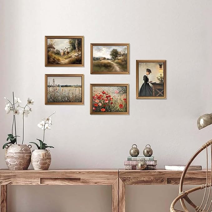 Gold Framed Wall Art Room Decor Classical Oil Painting Canvas Print Vintage Wall Art for Living Room Bedroom Decor (Young Girl, 20L" x 16W")