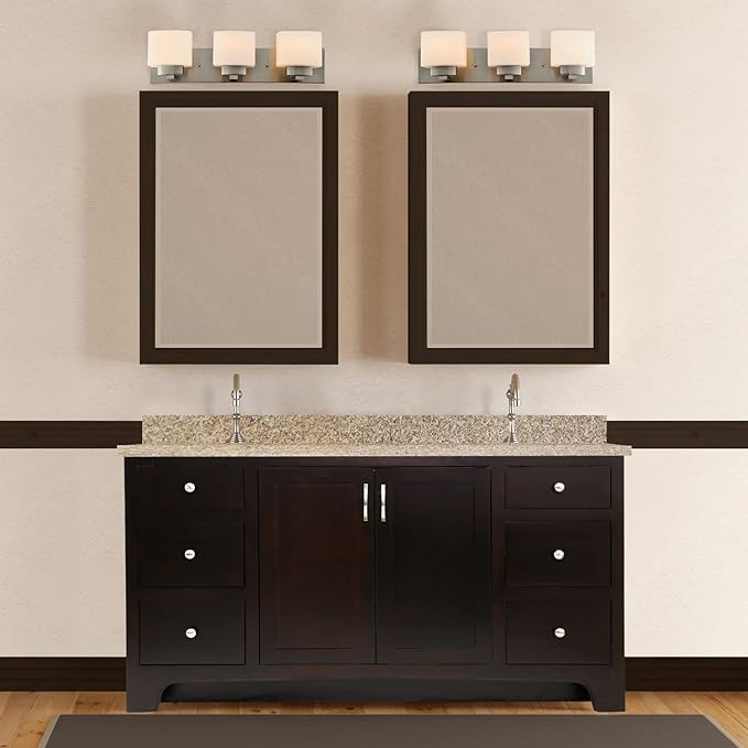 Design House Dove Creek Vanity Light, Dimmable, Frosted Glass, 3 Lights, Bathroom, Satin Nickel, 24 in x 6 in x 6.5 in, Item 578005