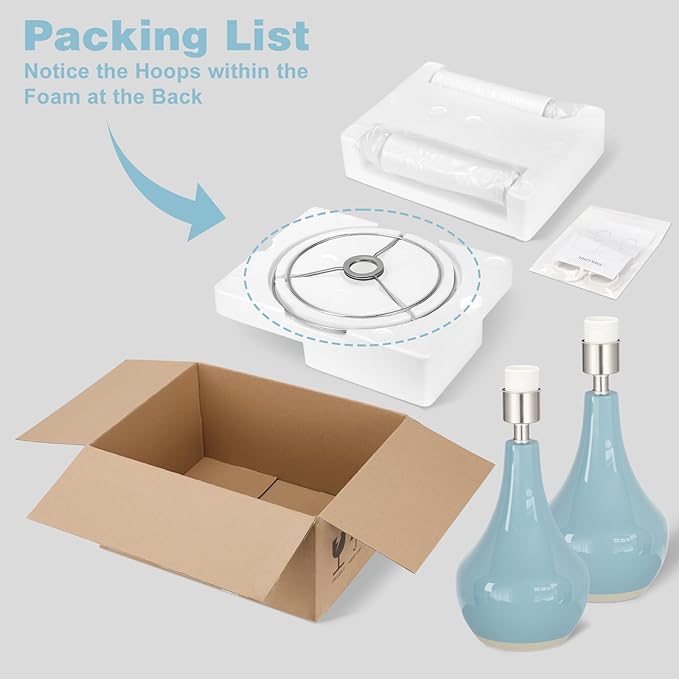 Seealle 19.4" Modern Sky Blue Table Lamp Set of 2-Bedside Lamps for Nightstand, Bedroom Lamp for Living Room Desk End Table Office Guest Room Dresser