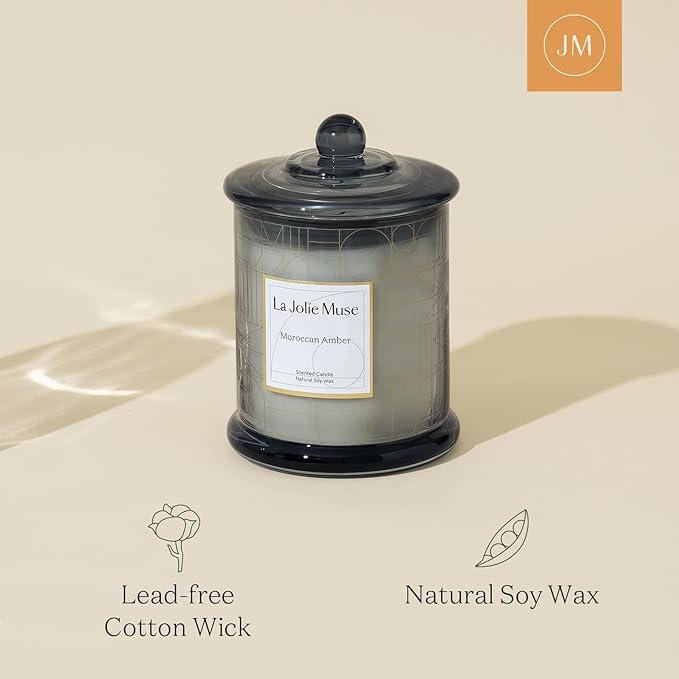 LA JOLIE MUSE Moroccan Amber Candle, Luxury Candle Gift with Gift Box, Candle Gift for Men & Women, Natural Soy Candle, 70 Hours Burning Time, House Warming Gift