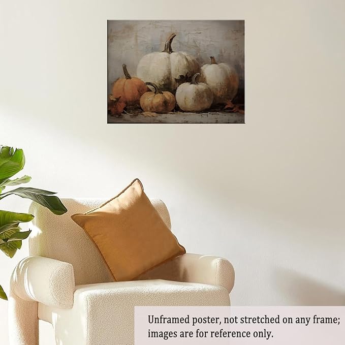 Fall Wall Decor Pumpkin Still Life Canvas Paint posters Rustic Fall Art Vintage Autumn Wall Print Halloween Autumn Decor Thanksgiving 24x36 Unframed
