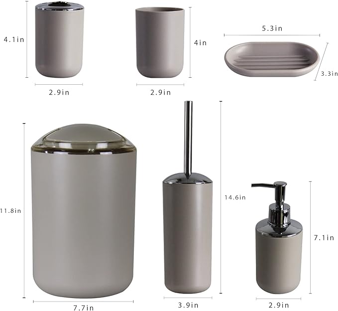 IMAVO Bathroom Accessories Set,Bathroom Set,7 Pieces Bathroom Accessory Set,Tray,Toilet Brush,Trash Can for Bathroom Décor and Housewarming Gifts