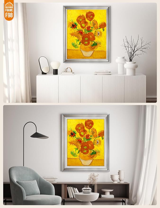 DECORARTS - Sunflowers, Vincent Van Gogh Art Reproduction. Acid Free Cotton Canvas Giclee Print w/Bronze Frame&Mat for Wall Decor.