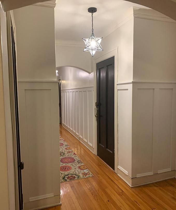 14'' Moravian Star Pendant Light Clear Glass Shade Hanging Star Lights with Adjustable Chain-E26 Dimmable Hanging Light for Kitchen Bedroom Entryway Foyer