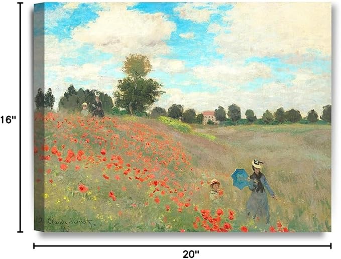 DECORARTS - Poppies at Argenteuil, 1873, Claude Monet Art Reproduction. Giclee Canvas Prints Wall Art for Home Decor 20x16
