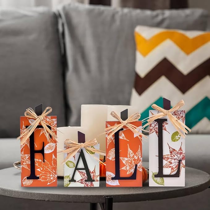 Fall Decorations for Home, 4PCS Rustic Wooden Fall Tabletop Decor Signs, Farmhouse Centerpieces for Tables, Autumn Decorations for Room Decor Thanksgiving Halloween (4pcs)