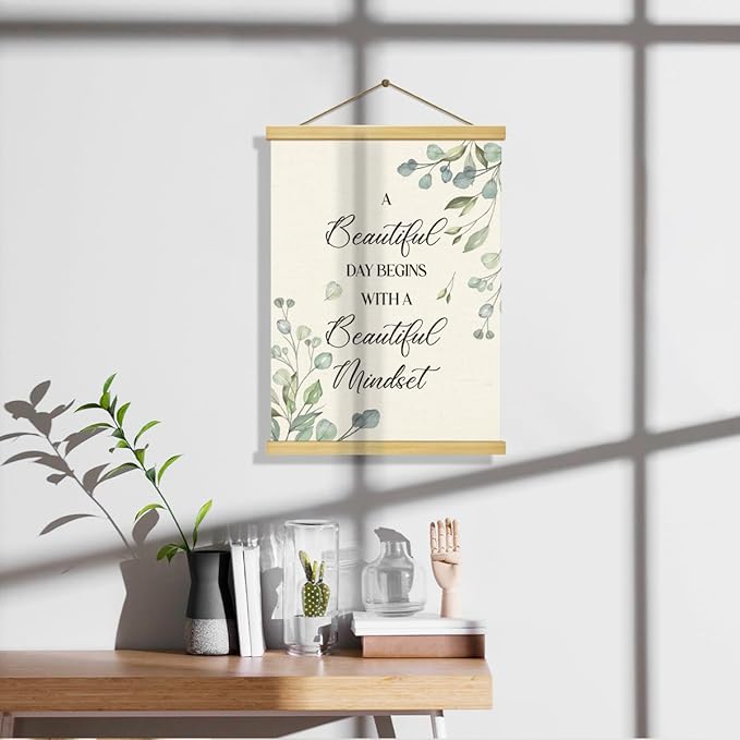 Inspirational Canvas Poster, Canvas Poster Wood Hanger, Minimalist Eucalyptus Wall Decor, Quotes Wall Decor, Positive Mindset Posters, Home Office Decors, Encouragement Gift for Women Men Friends