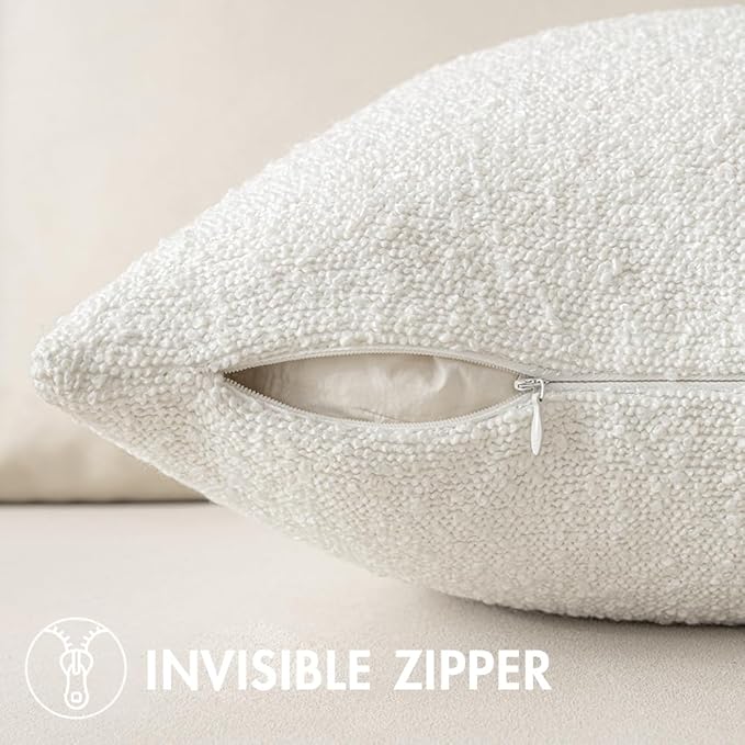 MIULEE 26x26 Decorative Euro Sham Throw Pillows for Bed Set of 2 Textured Boucle Neutral Throw Pillow Covers White Accent Solid Vintage Pillowcase Cozy Soft Sofa Livingroom Home Decor