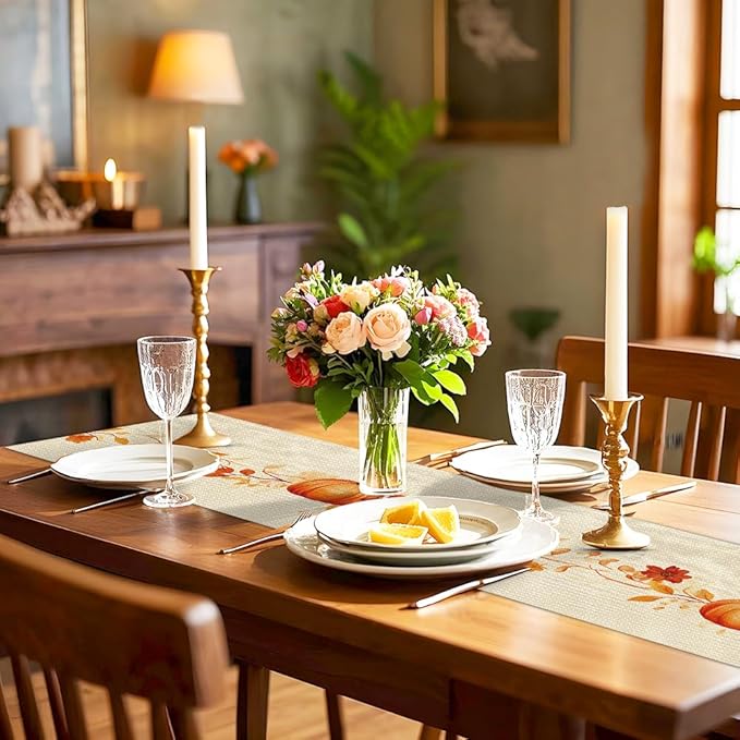 ANNA QUEEN Fall Pumpkin Table Runner 13 x 72 Inch for Dining Table, Table Runner forSeasonal Autumn Kitchen Dining Table Decoration for Home Party Decor Table Decoration Thanksgiving Harvest